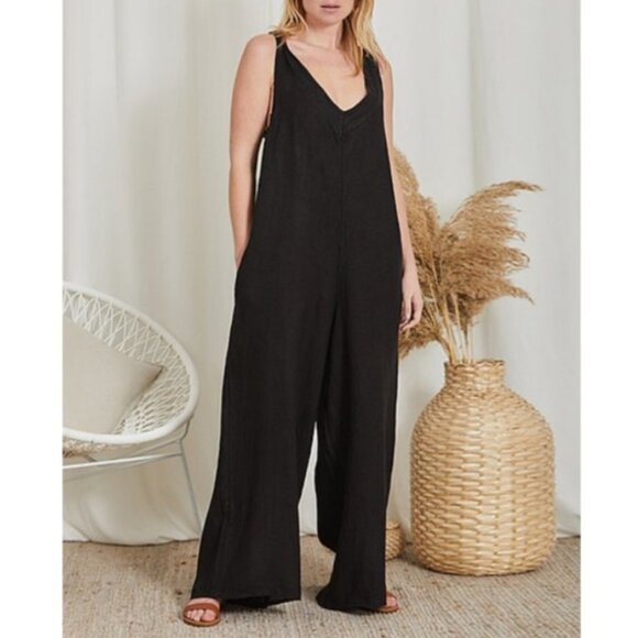 Ornella Paris oversized black linen jumpsuit L - Picture 2 of 11